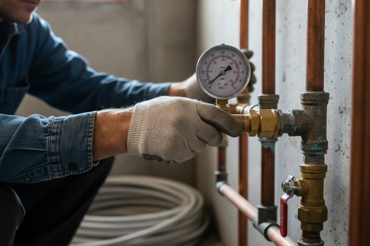 Pressure testing a repaired line during Water Line Repair in Kerrville